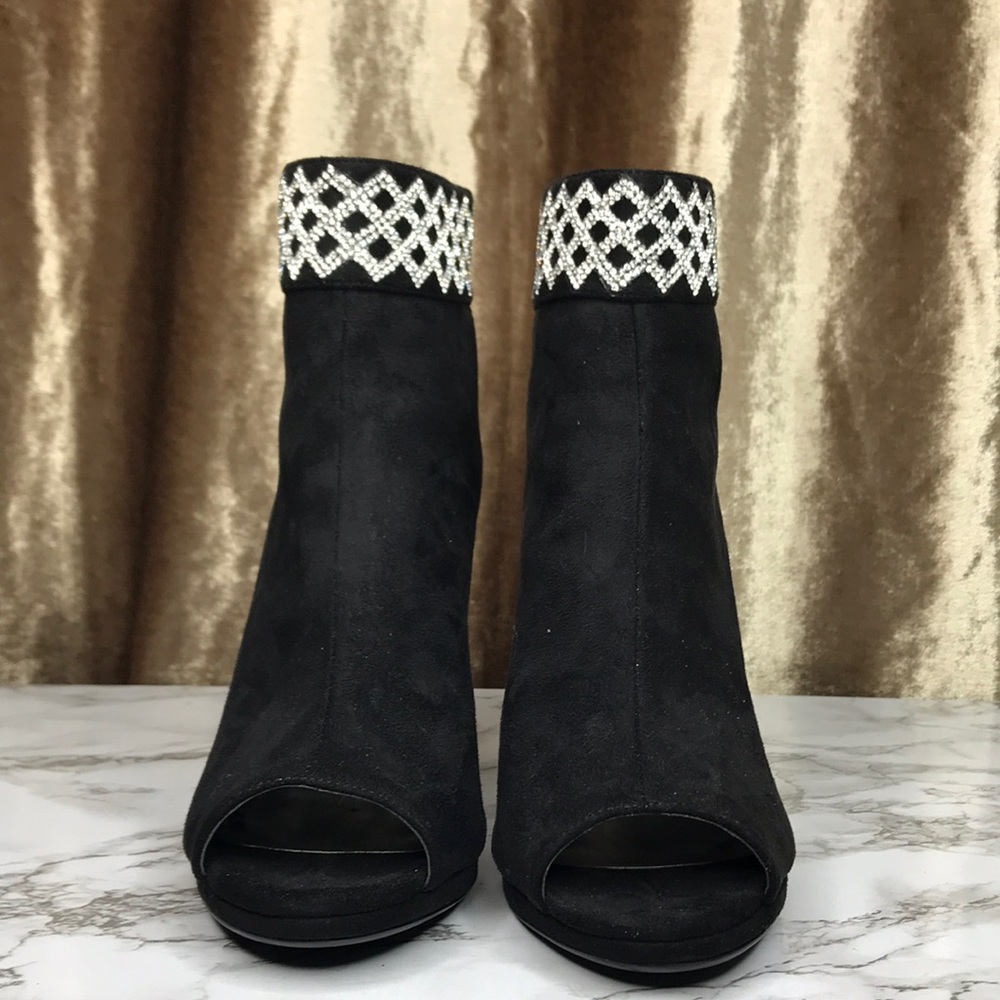 Caparros black peep toe ankle boot heels size 9B bling rhinestone